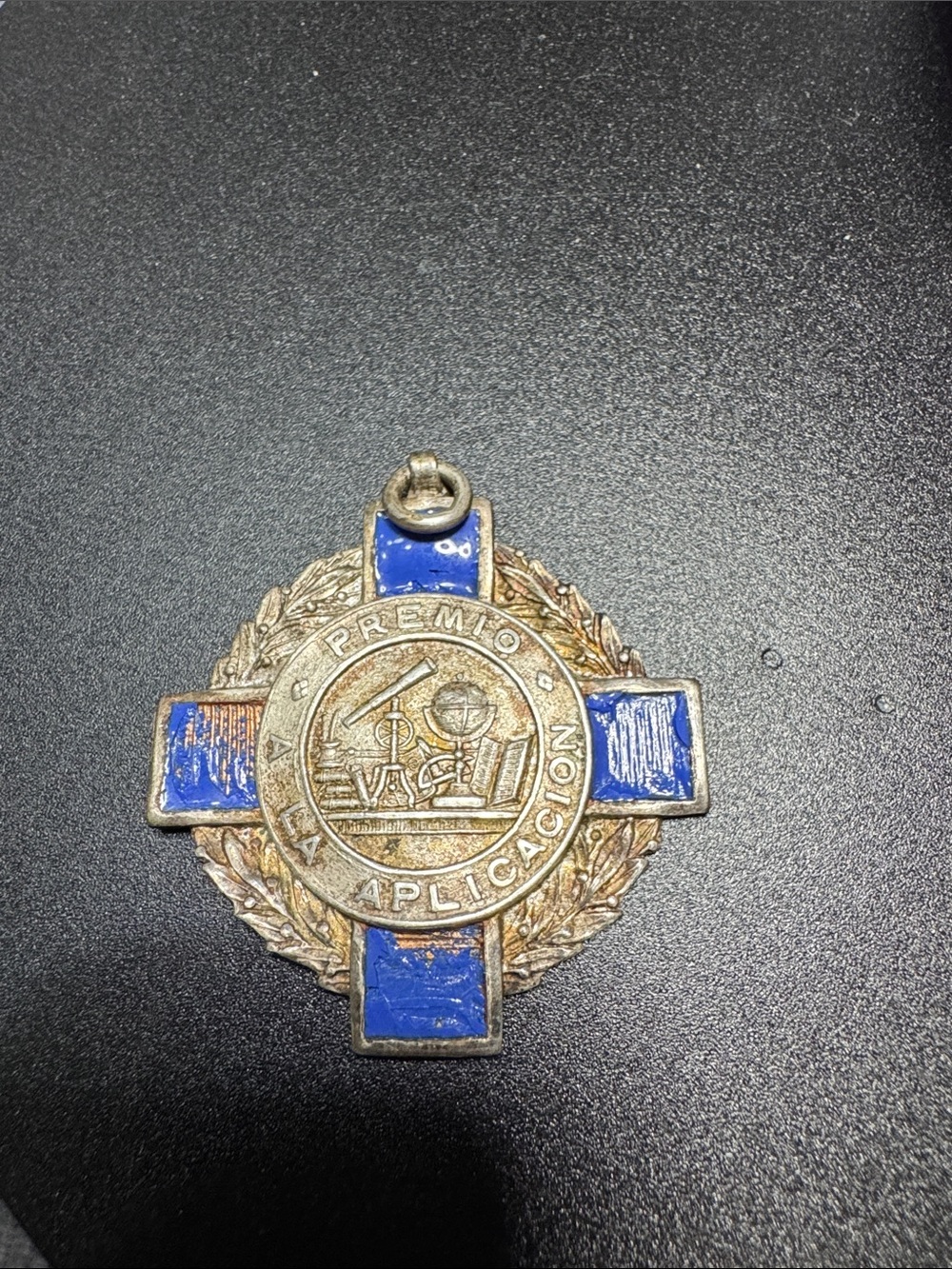 VTG Source Unknown Blue Enamel Cross Medal with Laurel Wreath